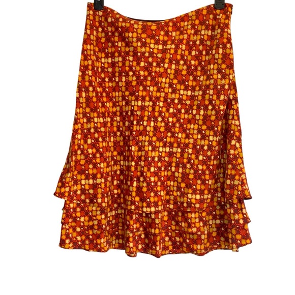 Sigurd Olsen Silk Skirt Tiered Floral Print Burnt Orange Rust Size 12 Hand Wash - Picture 1 of 10